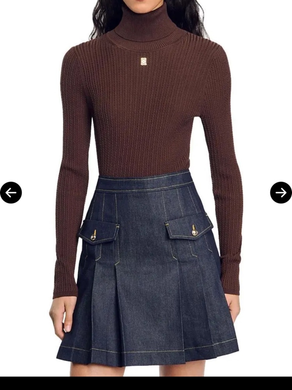 Sandro Cable Knit Brown Ribbed Turtleneck Sweater